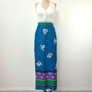 Vintage Alex Colman Maxi Skirt Tropical Boho Floral Side Slit Size S